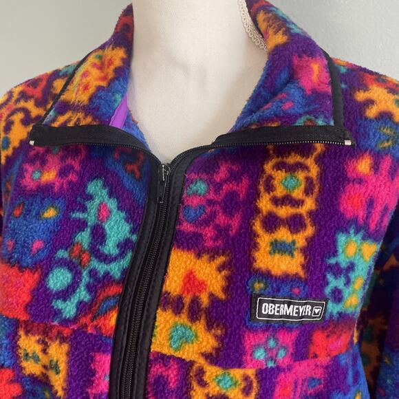 Vtg Obermeyer Women’s Full Zip Colorful Graphic Pullover Fleece Jacket No Size L - Picture 9 of 16